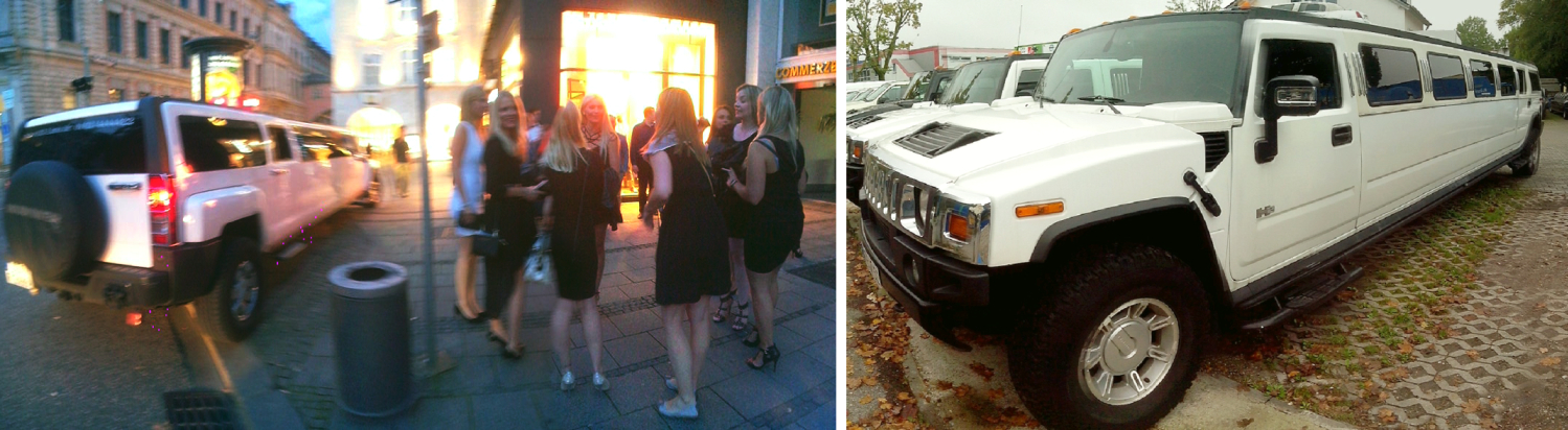 Mädelssgruppe auf Partytrip mit Hummer-Car in München